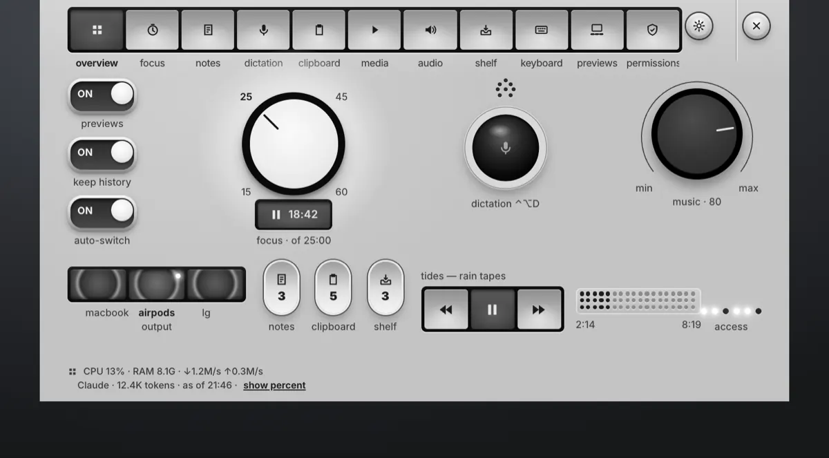 Design study in progress, not in the app yet: the Shuichi hub as a grey control kit.