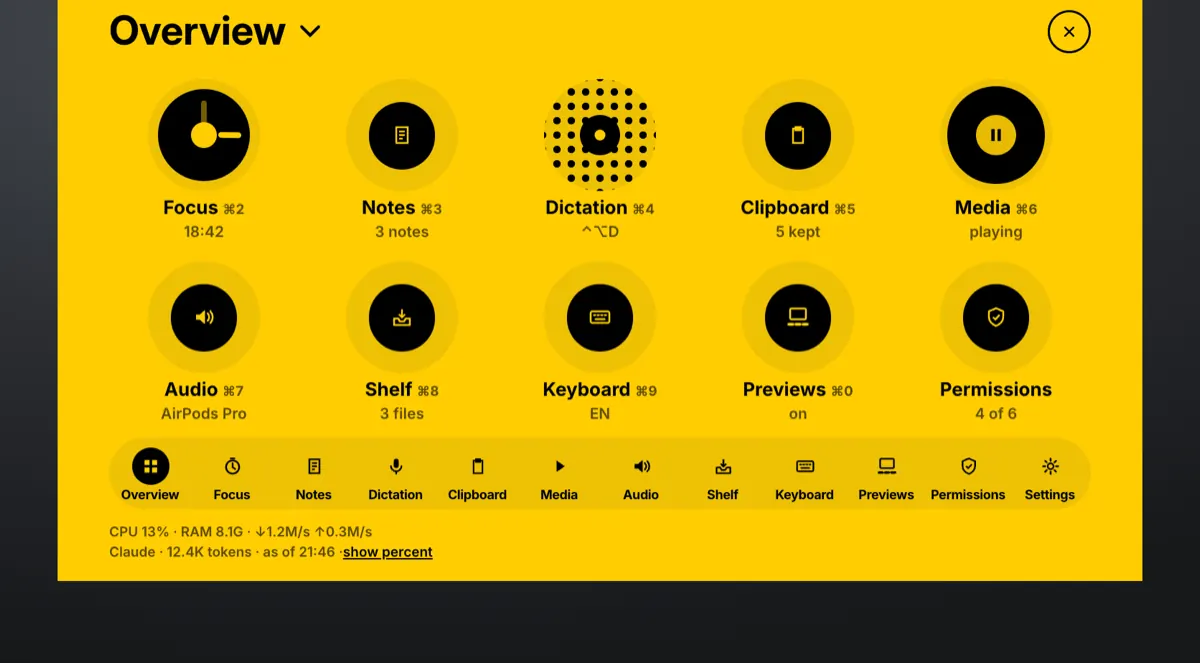 Design study in progress, not in the app yet: the Shuichi hub as a yellow dial screen.